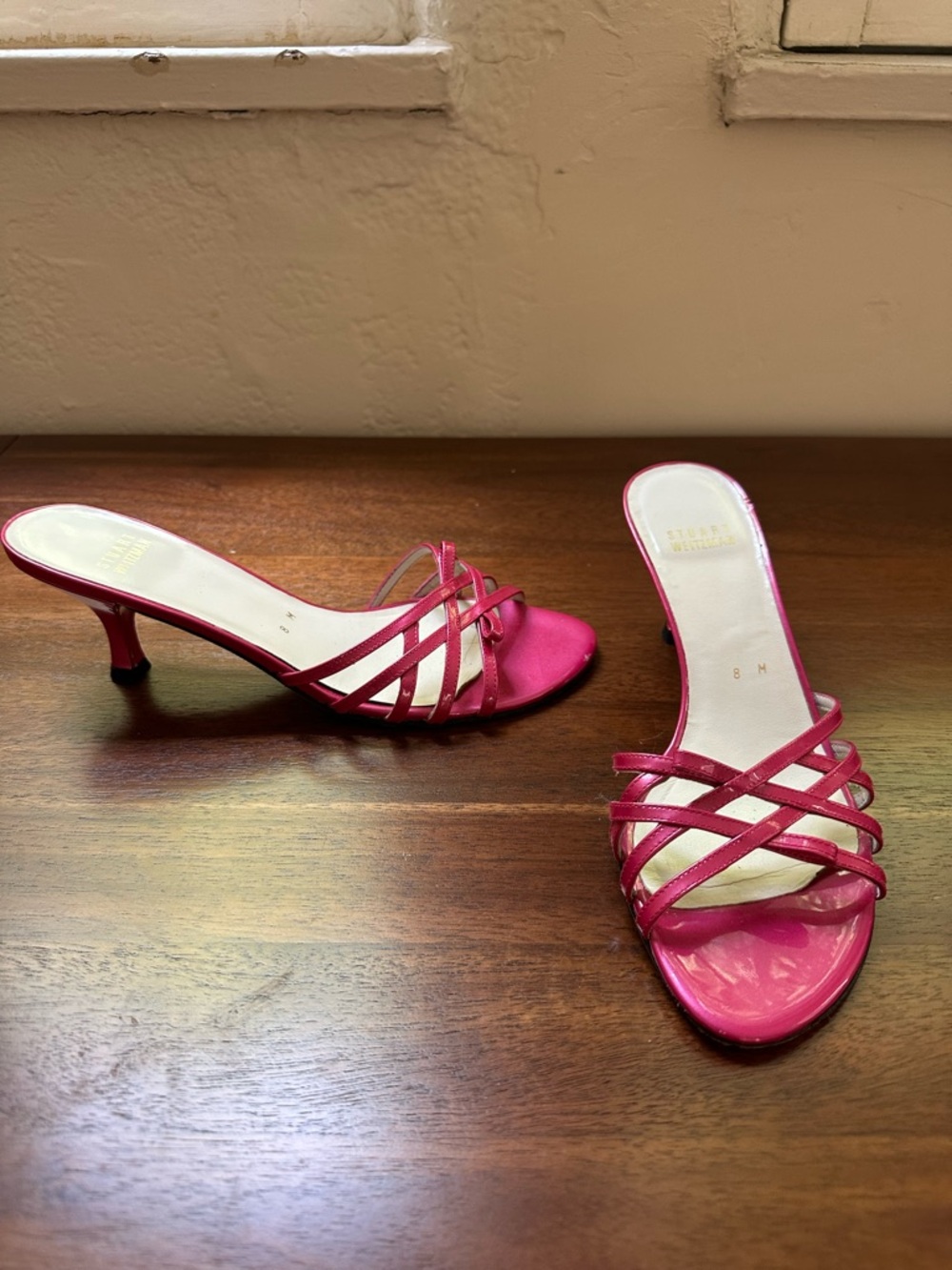RARE Stuart Weitzman Hot Pink Strappy Kitten Heels - Picture 2 of 5